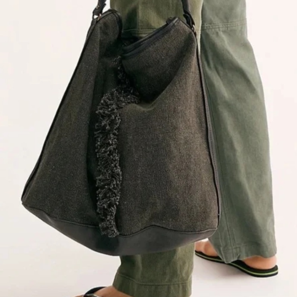 Free People Charcoal Black Textured Tote